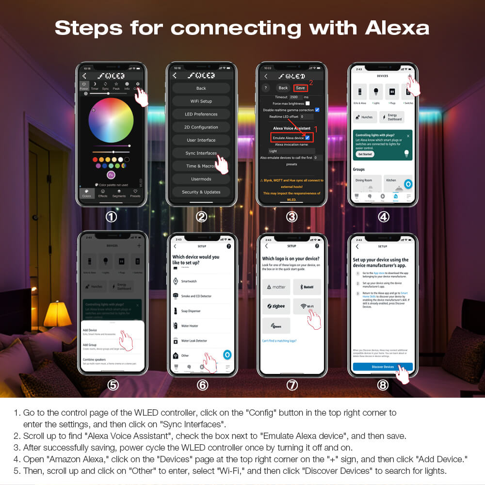 Steps for connecting with Alexa for ESP32 WLED RGB LED controller