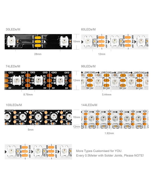 Various Options Of WS2812B LED Strips In Stock