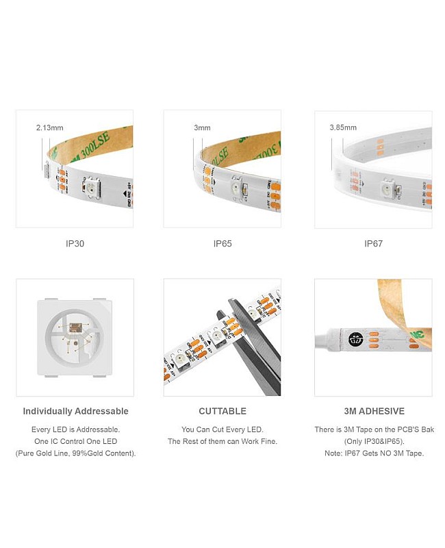 Various Waterproof WS2812B Tape Lights Available And Cuttable