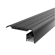Black aluminium LED channels with diffusers for stair edge lighting