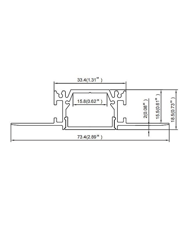 The dimension of trimless plaste-in LED strip light housing