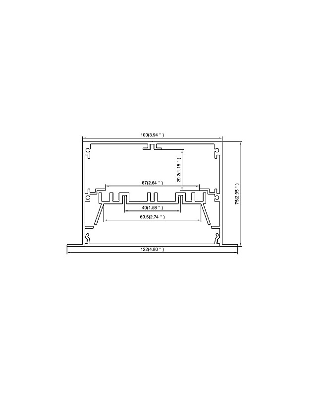 The dimension of large profile LED strip housing with frosted diffuser