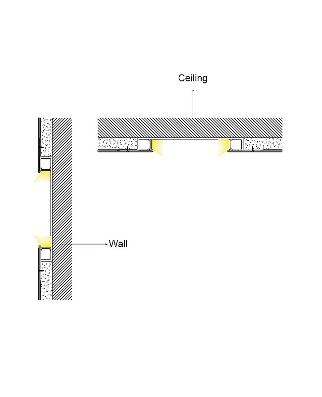 The installation methods of up down plaster-in LED channels and diffusers