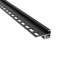 Black aluminum LED channels for tile stair nosing lighting, allowing for flush mount on 8 mm or 10 mm tiles.