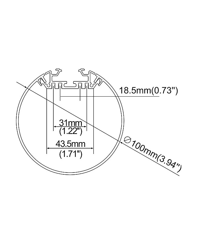 The dimension of large round LED strip light housing