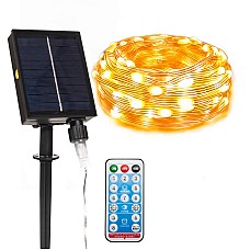 The outdoor waterproof solar string lights come with a 17 keys remote and solar panel.