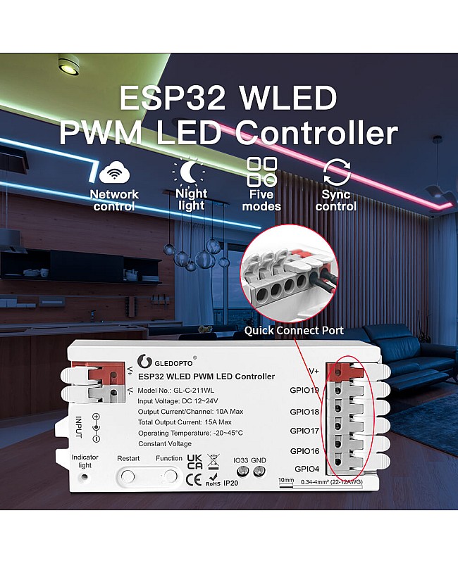 ESP32 LED dimmers for single color or tunable white SMD LED tapes