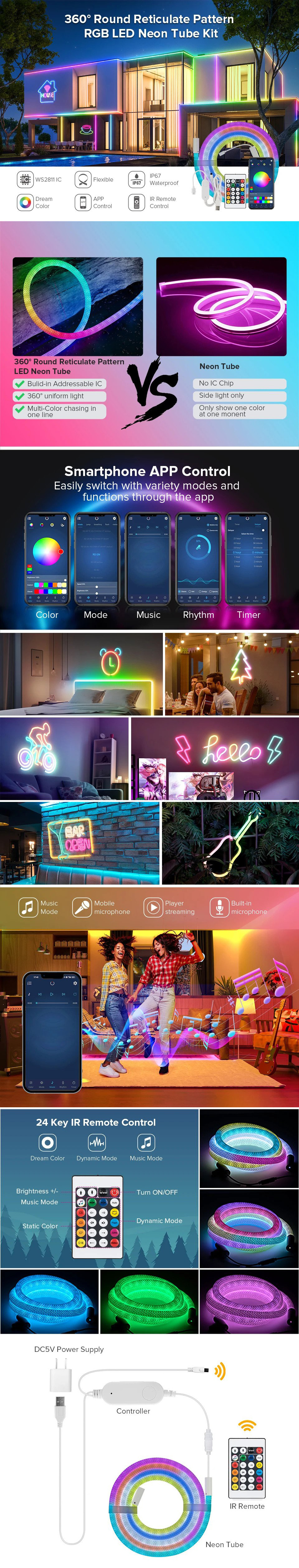 Round Reticulate Addressable Smart Neon Lights