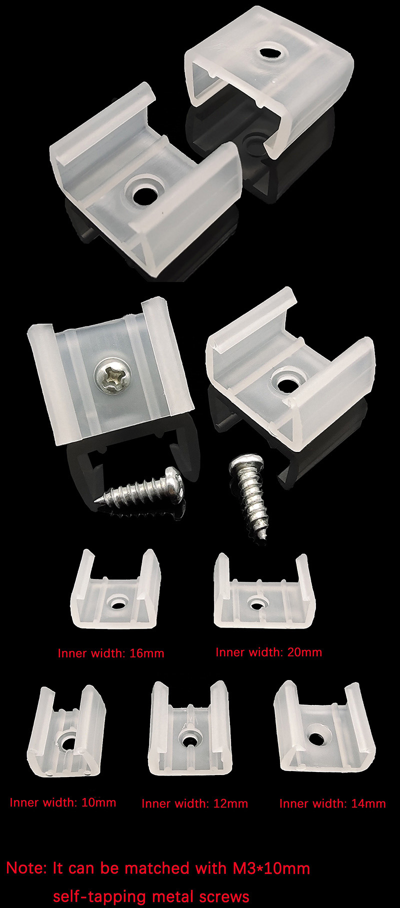 LED mounting brackets come with screws for waterproof LED strips installation