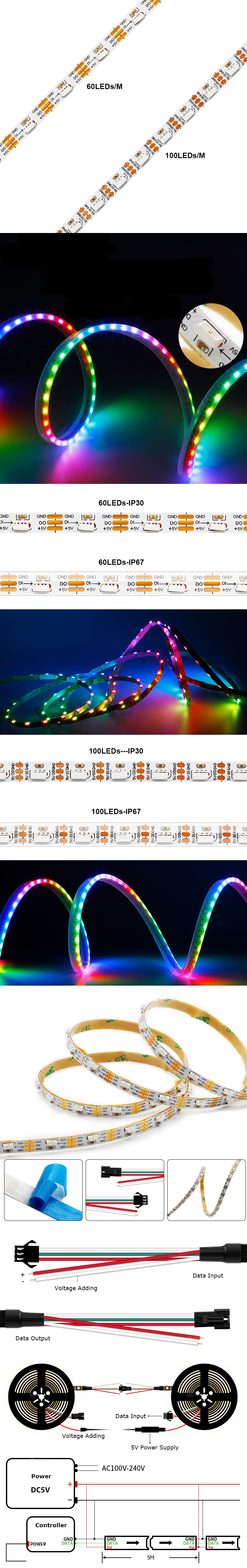 5MM Side Light WS2812 LED Strips Individually Addressable
