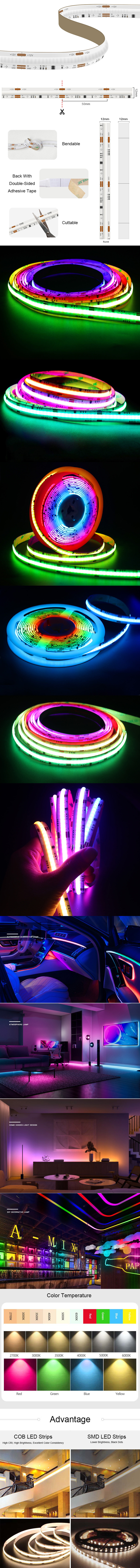 seanless high desnity cob addressable smart light strips