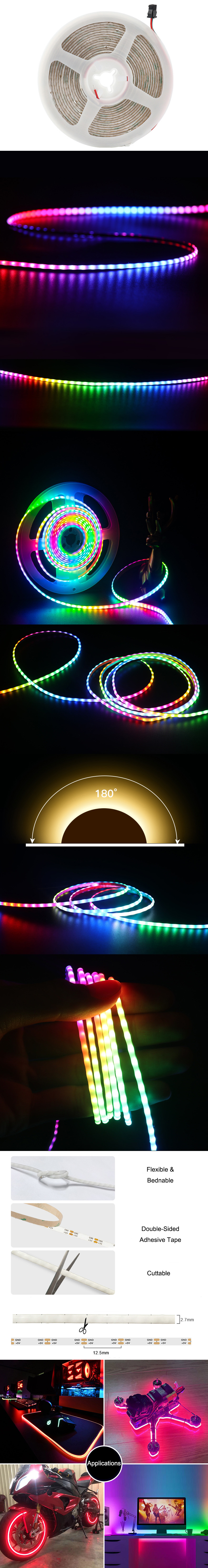 The details of individually addressable 2.7mm addressable RGB COB strip lights