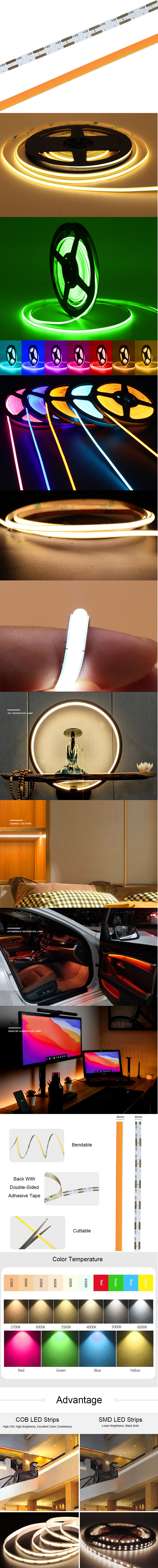 High Density Seamless COB Battery LED Strip Lights