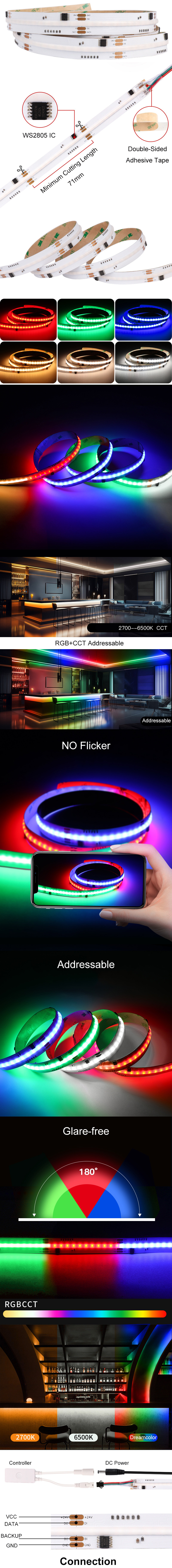 15MM 24V WS2805 Addressable COB LED Strip Lights