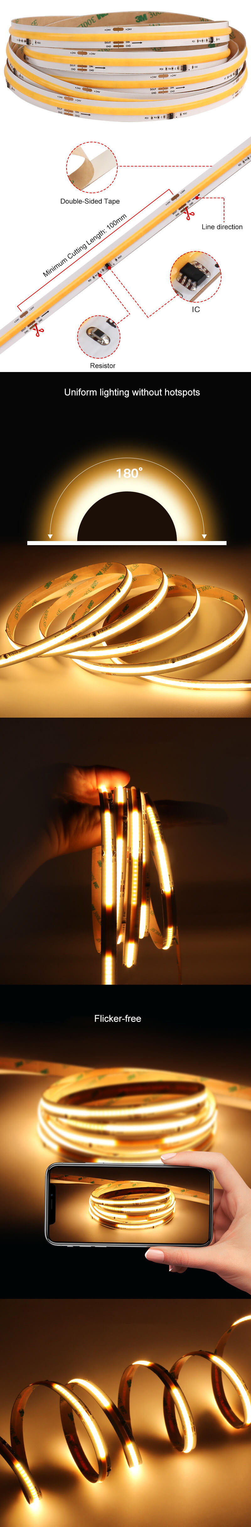 The product details of 24V white digital COB LED tape lights
