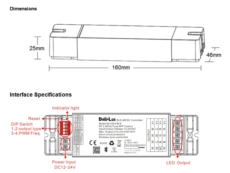 4 In 1 Bluetooth Mesh Light Controller For Single Color/Tunable White/RGB/RGBW