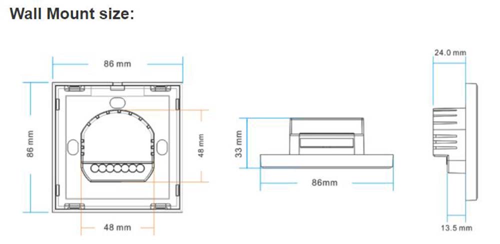 2.4GHz RF LED Light Wall Control Panel Size