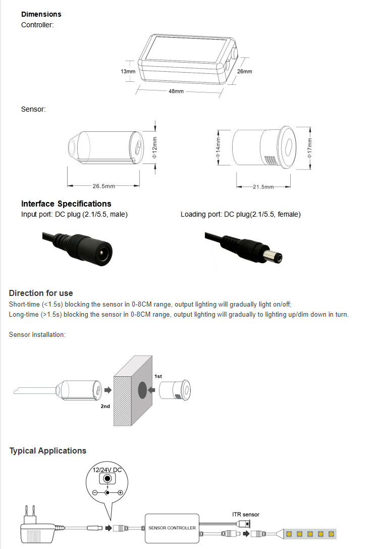 Mini Sensor Dimmer 6A 12V