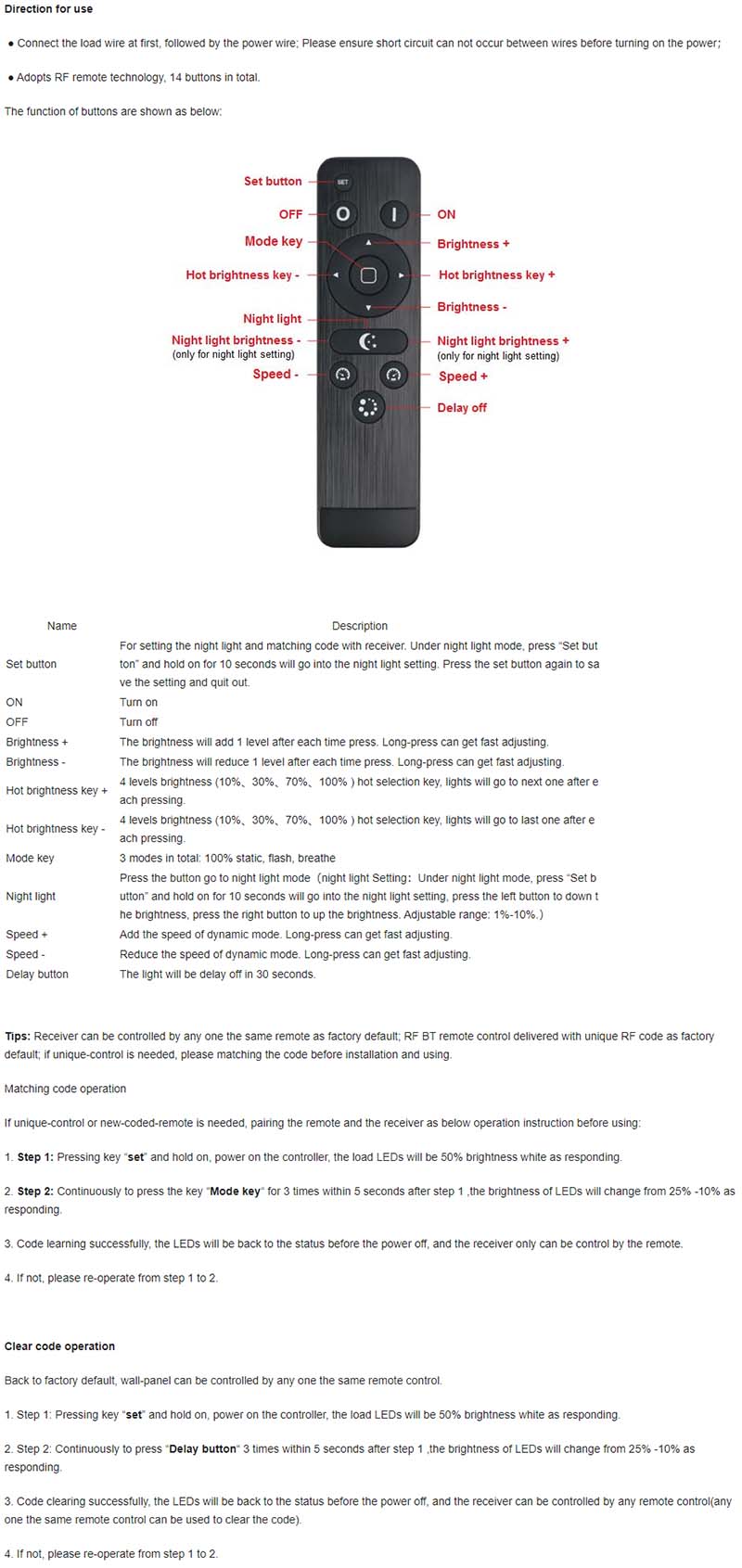 Wireless CCT RF LED Remote