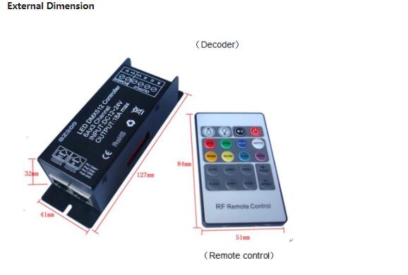 RF DMX 512 Light Decoder And Remote Size