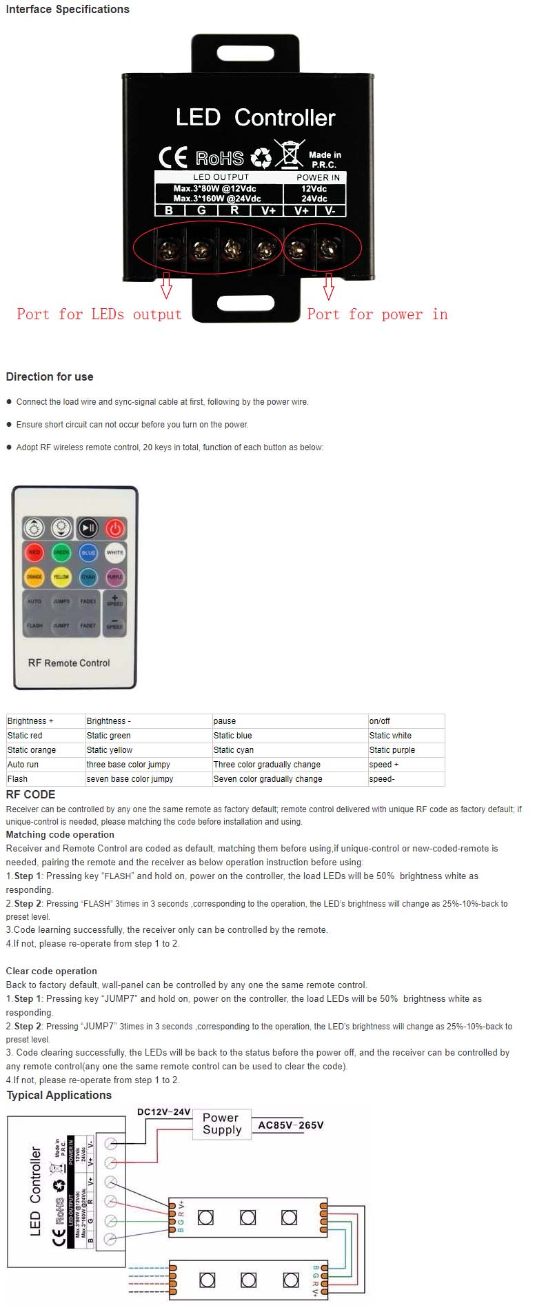 RGB LED Light Strip Controller