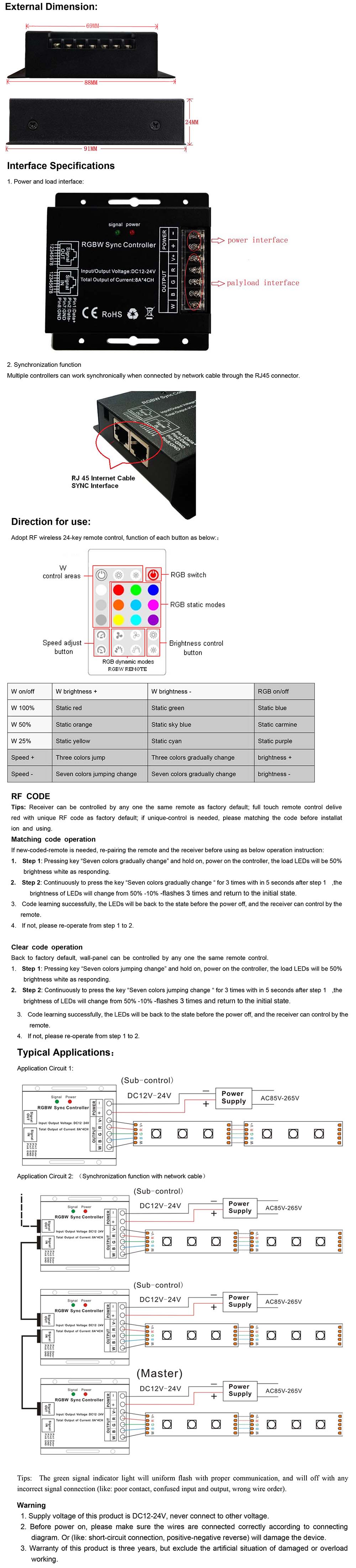 RGBW LED Strip Light Controllers