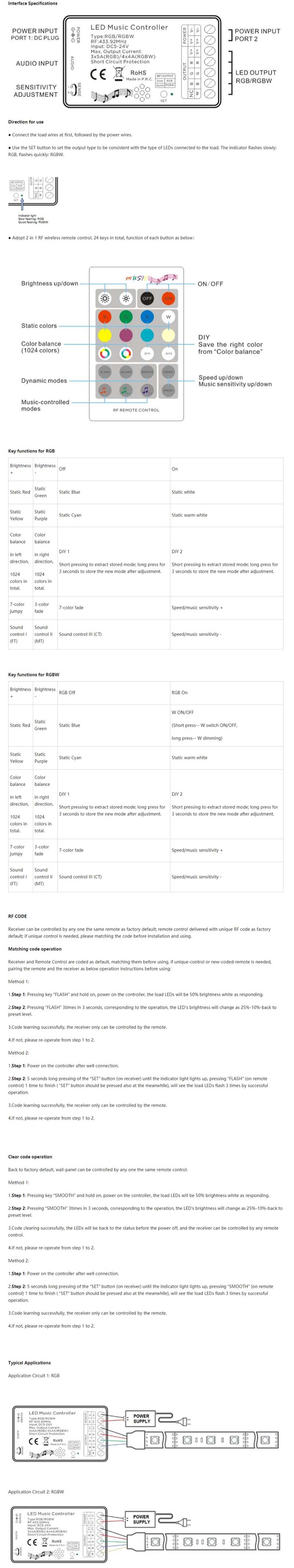 RGB RGBW 2 IN 1 LED Music Controller