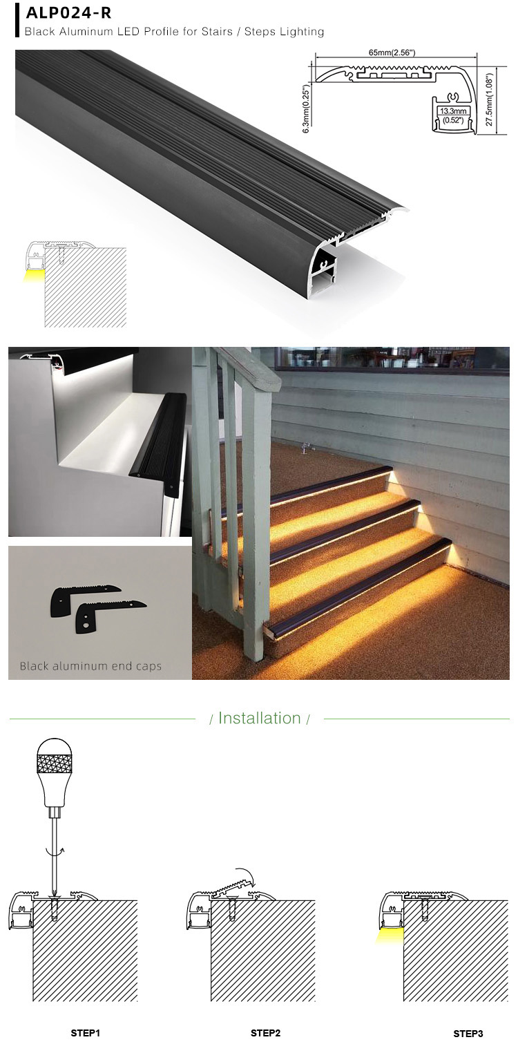 The details of black aluminium LED channel installation and application