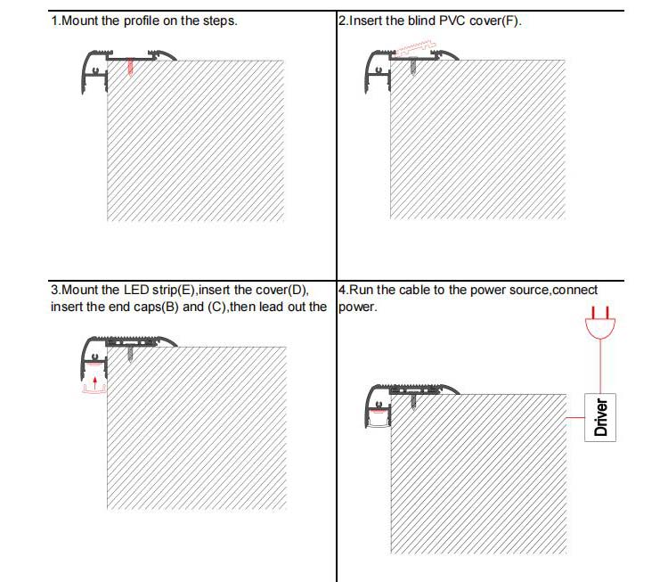 The steps of installation of step aluminium LED profiles