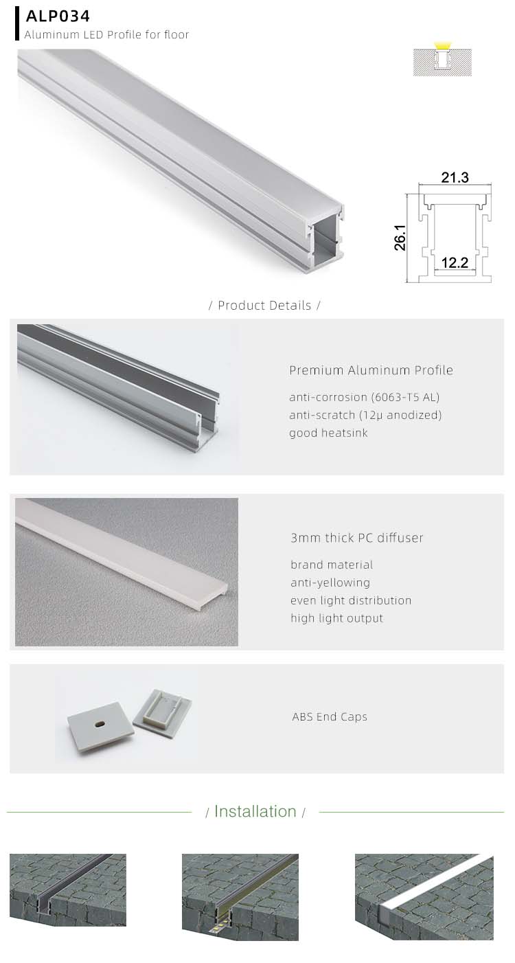 The details of recessed LED channel with diffuser for wet areas