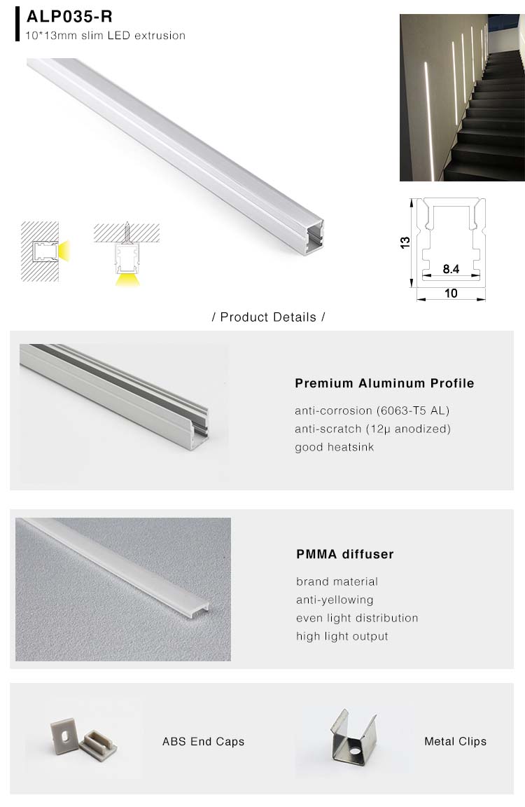 Recessed Mounted Aluminium Extrusions For LED Lighting Installation