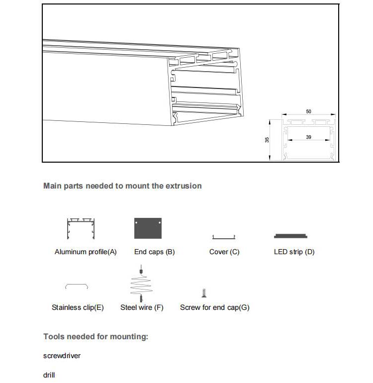 Ceiling Pendant LED Extrusion