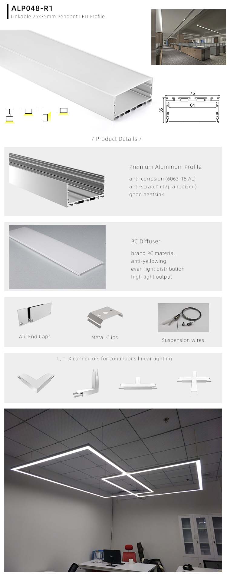 Pendant Surface Mounted Light Aluminium Profile Installation