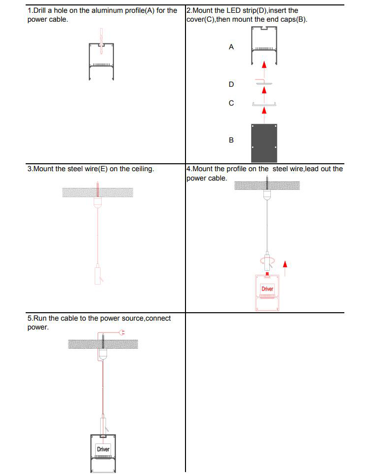 How to mount the pendant LED channels on ceiling