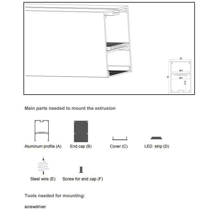 The parts and accessories for suspended LED channel with diffuser
