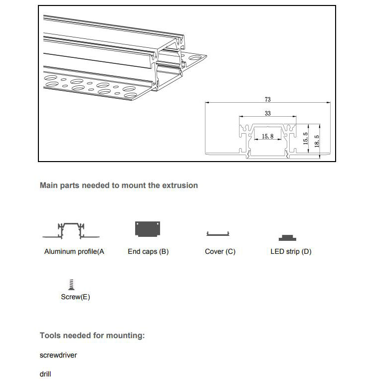 The parts of recessed LED plasterboard profiles