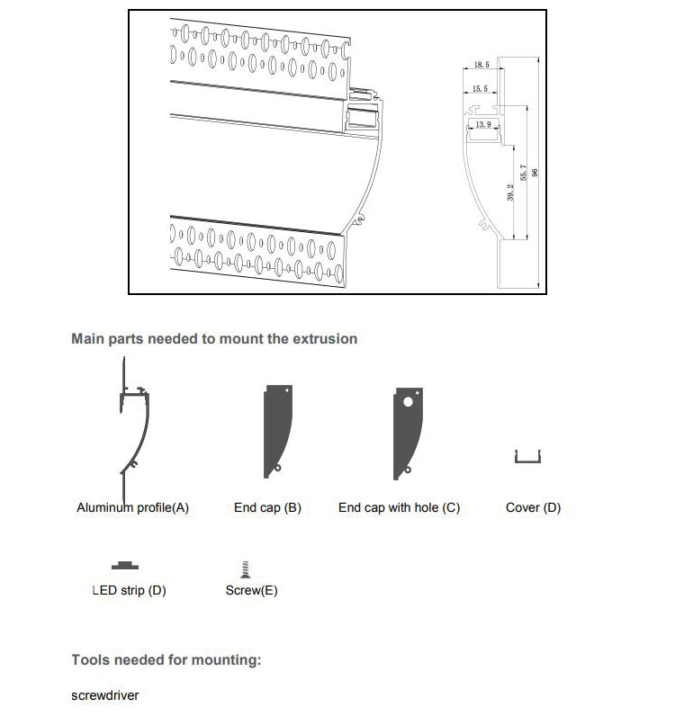 The parts of LED drywall profiles for indirect lighting