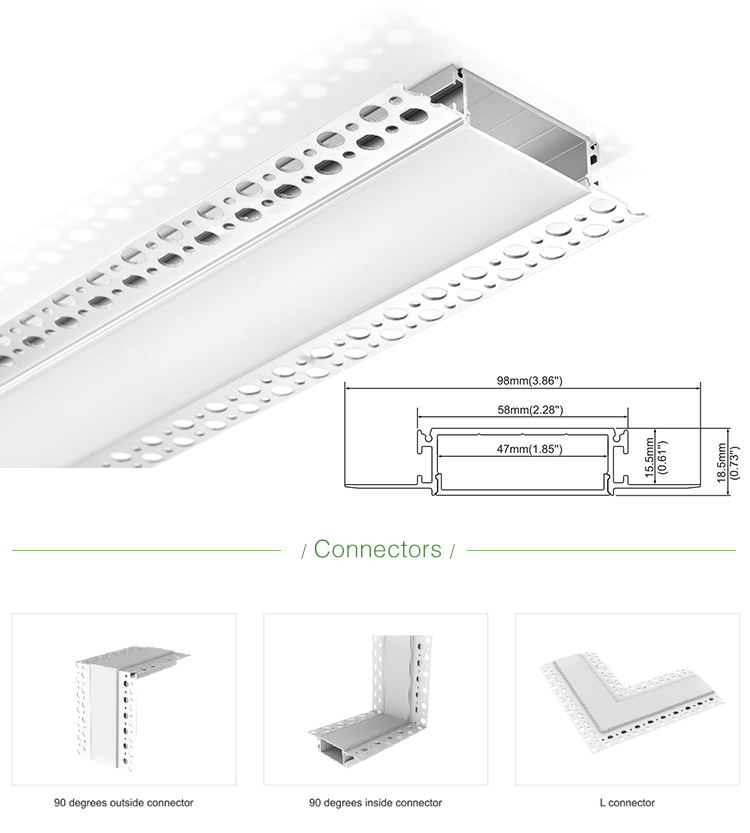 The details of recessed drywall LED profiles for office accent lighting