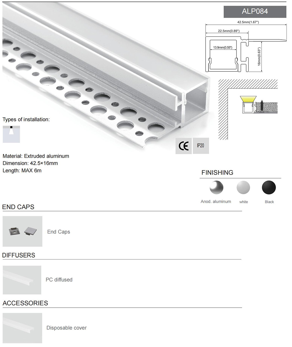 5/8 inch drywall recessed aluminum profiles for floating ceiling edge lighting