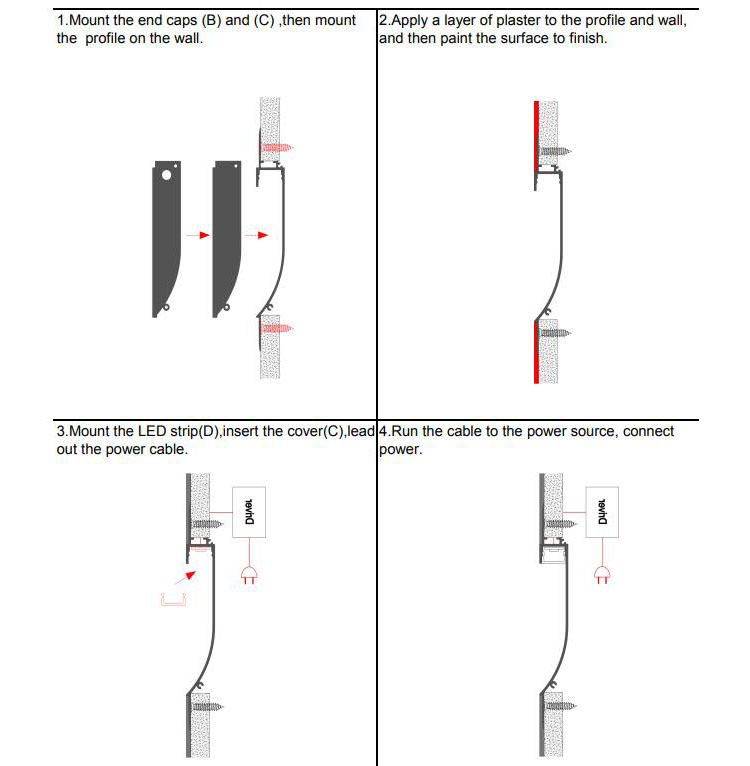 The steps to install the gypsum LED channels on the wall
