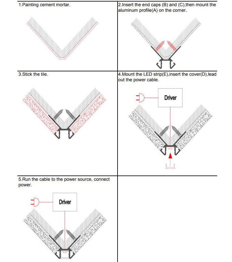 How to install marble LED profiles in outside corners