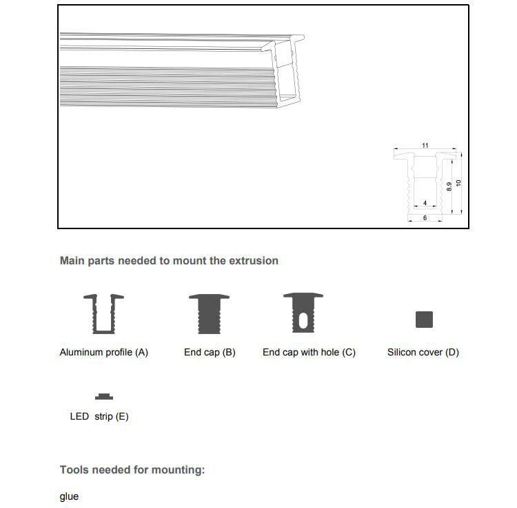 The parts of recessed aluminum profile light