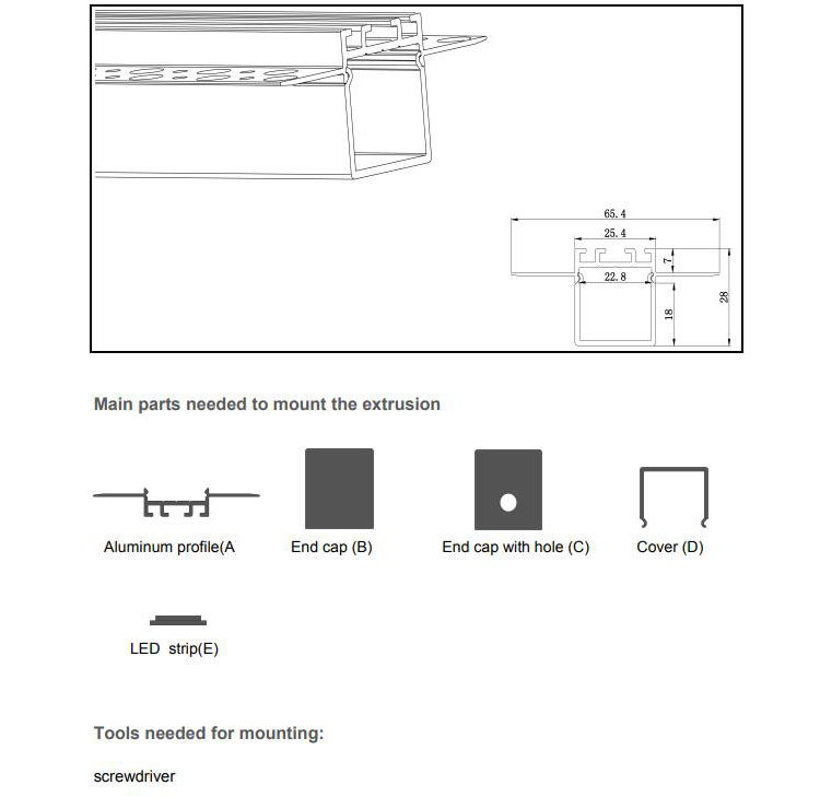 Recessed LED Light Aluminum Extrusions