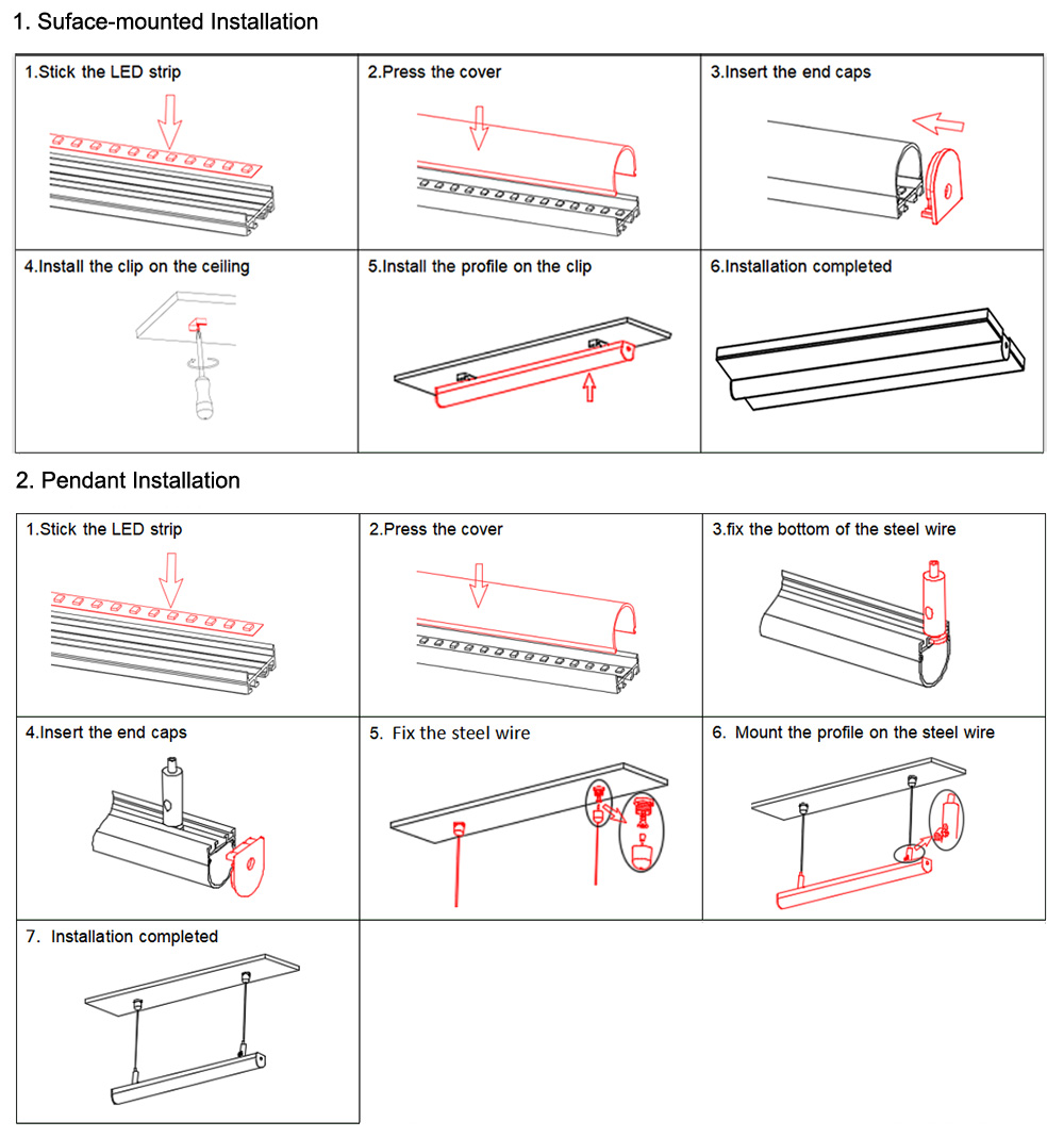 The steps for installing the LED strip lighting profiles