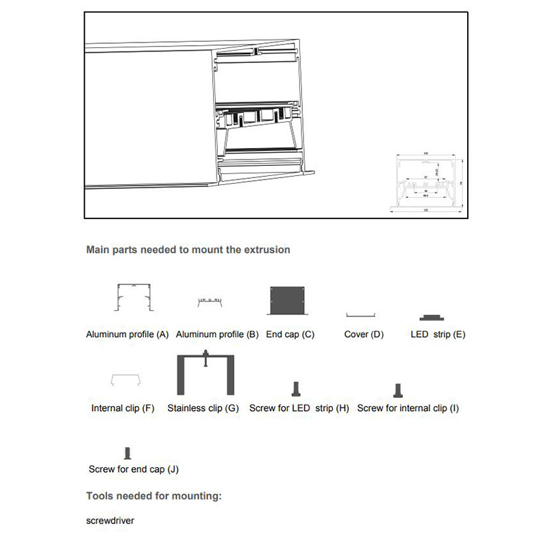 The accessories of 125mm recessed LED profiles