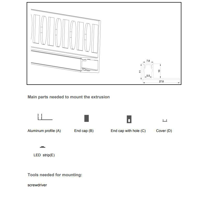 The parts of recessed LED profiles for marble