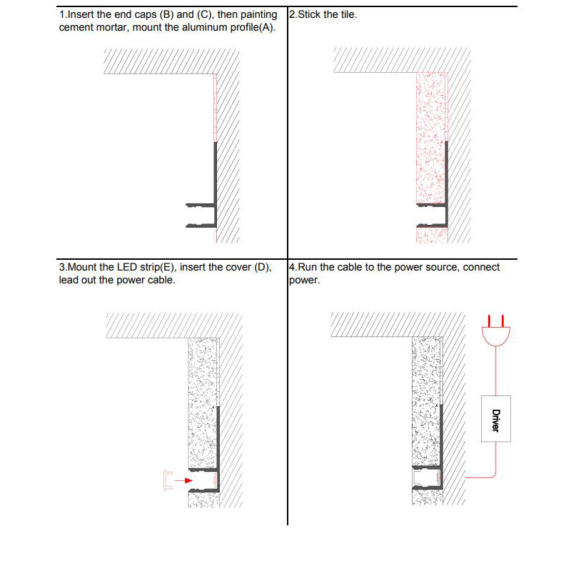 How to integrate the trimless LED profiles into tiles