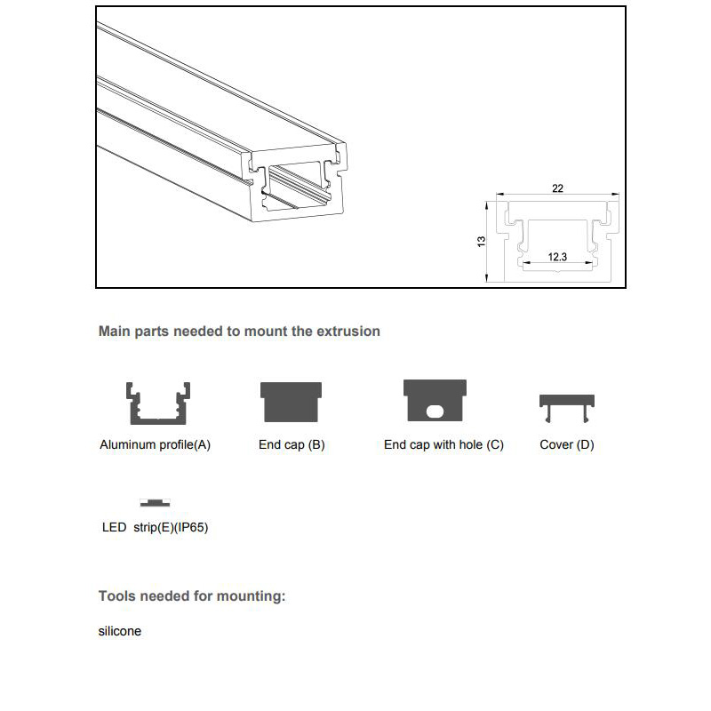 The parts of aluminum LED profiles for floor