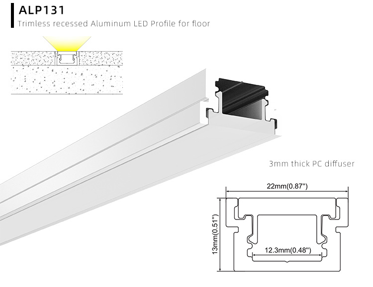 The details of aluminum channel for seamless floor lighting