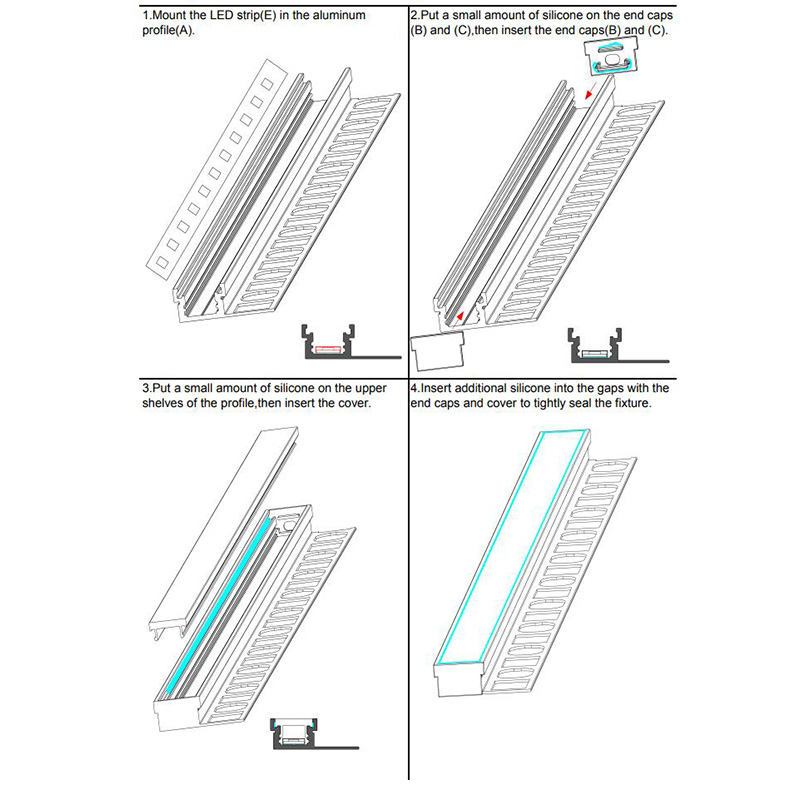 Recessed LED Strip Profiles For Tile